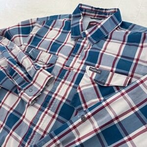 Wrangler Outdoor Long Sleeve Snap Shirt Men's XL Regular Fit Plaid Red Blue Vent
